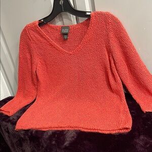 Eileen Fisher Women's Red Knit Sweater 3/4 Sleeve Sz Med